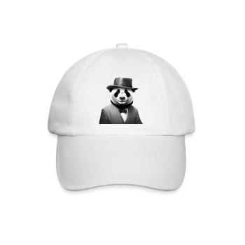 Eleganter Panda im klassischen Smoking und Fedora - Baseballkappe - Weiß/Weiß - Vorne