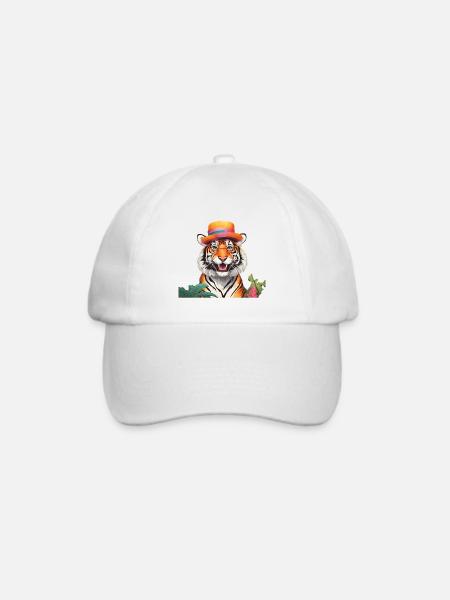 Skurriler Tiger mit Sonnenhut - Baseballkappe - Weiß/Weiß