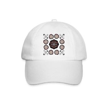 Dunkles Blütenmandala Muster - Baseballkappe - Weiß/Weiß - Vorne