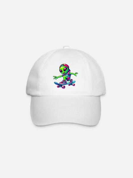 Skater Alien Design - Baseballkappe - Weiß/Weiß