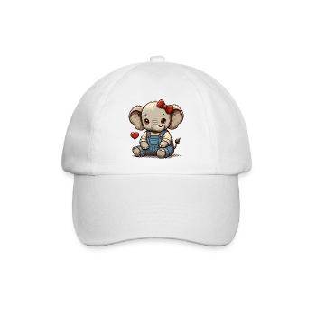 Elefantenbaby in Vintage-Latzhose - Baseballkappe - Weiß/Weiß - Vorne
