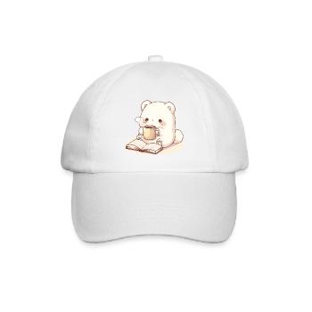 kawaii tier mit buch und tee - Baseballkappe - Weiß/Weiß - Vorne