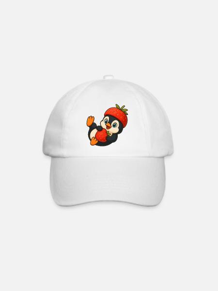 Niedlicher Pinguin mit fruchtiger Erbeer-Mütze - Baseballkappe - Weiß/Weiß