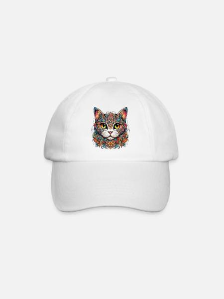 Katze im bunten Tattoo Style - Baseballkappe - Weiß/Weiß
