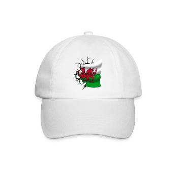 Flagge von Wales - Walisisch - Flagge gebrochenes Design - Baseballkappe - Weiß/Weiß - Vorne