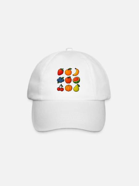 Bunte Auswahl an frischen Früchten im Cartoon-Stil - Baseballkappe - Weiß/Weiß