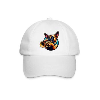 Trompetenspielender Hund Design - Baseballkappe - Weiß/Weiß - Vorne