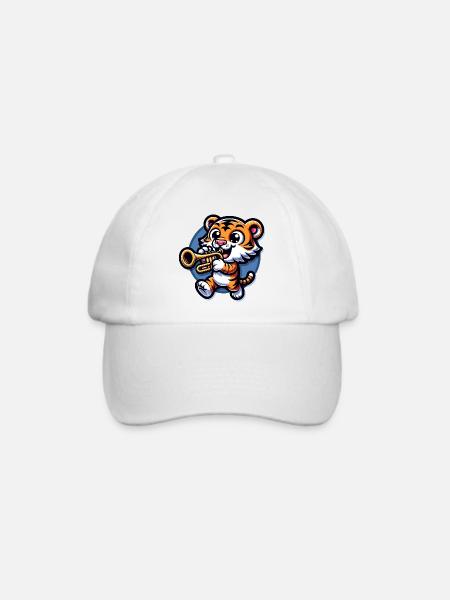 Niedlicher Tiger Mit Trompete - Baseballkappe - Weiß/Weiß