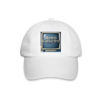 Retro Computergrafik auf blauem Hintergrund - Baseballkappe - Weiß/Weiß - Vorne