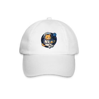 Astro Cat Coffee Break – Kawaii Space Shirt - Baseballkappe - Weiß/Weiß - Vorne