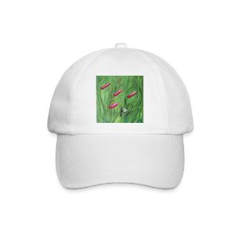 Grüner Frosch unter rosa Pollen Kunstwerk - Baseballkappe - Weiß/Weiß - Vorne