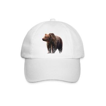 Realistische Bärenillustration auf Textil - Baseballkappe - Weiß/Weiß - Vorne