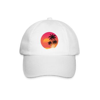 Retro Sunset Palmen | 80s Strand Vibes - Baseballkappe - Weiß/Weiß - Vorne