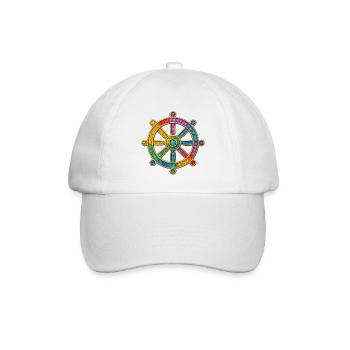 Bunter Steuerrad  Dharma-Rad_-Buddhismus - Baseballkappe - Weiß/Weiß - Vorne