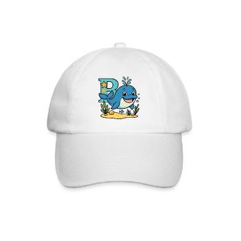B für... Wal! Niedliches Alphabet-Design - Baseballkappe - Weiß/Weiß - Vorne