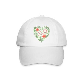 Blumenherz mit zarten roten Blüten - Baseballkappe - Weiß/Weiß - Vorne