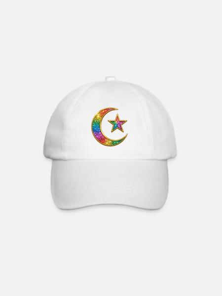 Muslime | Islam Regenbogen Himmelsmond und Stern Anstecknadel - Baseballkappe - Weiß/Weiß