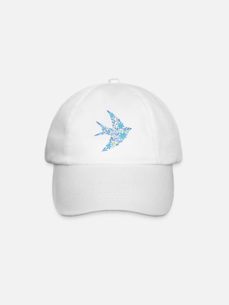 Nordisch Floral - Hellblauer Vogel - Baseballkappe - Weiß/Weiß