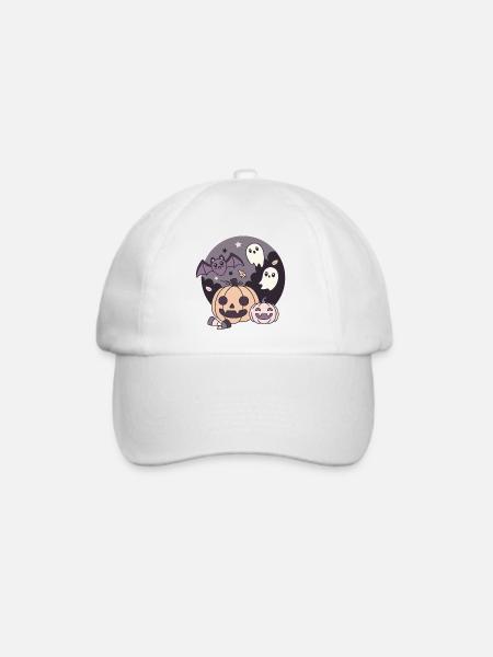 Halloween Kawaii Design Kürbis Geister Fledermaus - Baseballkappe - Weiß/Weiß