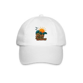 Reiten Sie auf den Wellen Kunstvolles Sonnenuntergangsdesign - Baseballkappe - Weiß/Weiß - Vorne