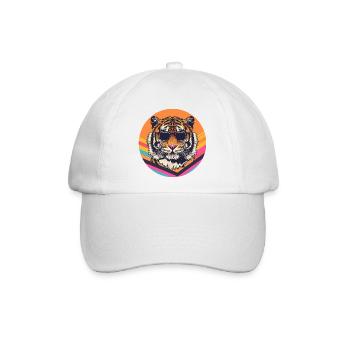 Retro Sonnenbrillen Tiger Illustration - Baseballkappe - Weiß/Weiß - Vorne