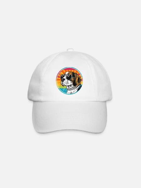 Sommerlicher Hund mit Sonnenbrille - Baseballkappe - Weiß/Weiß