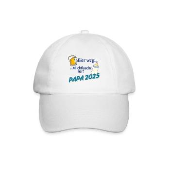 Papa 2025 – Bier weg, Milchflasche her! - Baseballkappe - Weiß/Weiß - Vorne