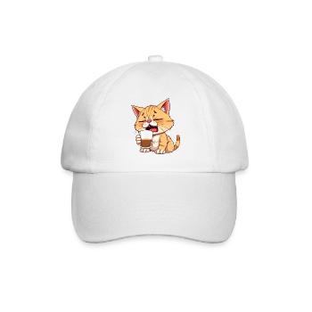 Kuschelkatze Katze bei Kaffee - Noch nicht wach - Baseballkappe - Weiß/Weiß - Vorne