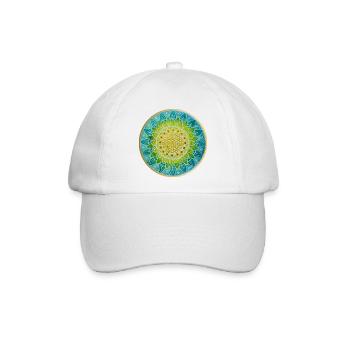 Geometrisches Blütenmandala in Blau und Grün - Baseballkappe - Weiß/Weiß - Vorne