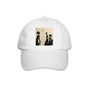 Feminine Silhouetten und minimalistischer Vogel - Baseballkappe - Weiß/Weiß - Vorne
