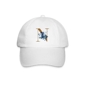 Buchstabe N mit blauen Blumen - Baseballkappe - Weiß/Weiß - Vorne