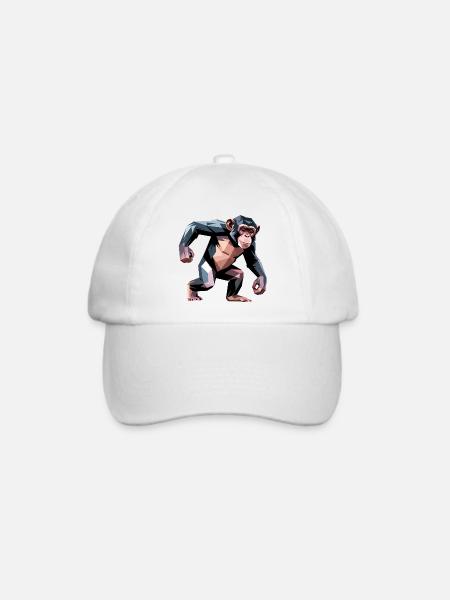 Monkey - Cooles Low-Poly-Logo - Baseballkappe - Weiß/Weiß