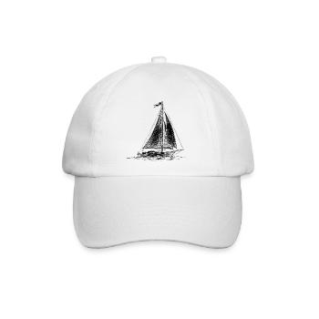 Segelboot Skizze – Handgezeichnetes Segelschiff  - Baseballkappe - Weiß/Weiß - Vorne