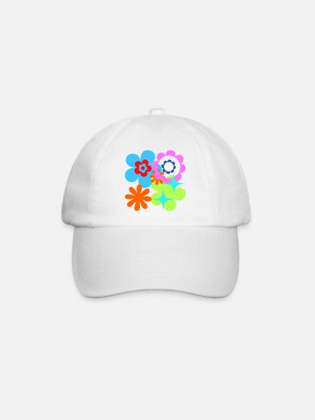Kunterbunte Blüten und Sterne Psychedelische Flora - Baseballkappe - Weiß/Weiß