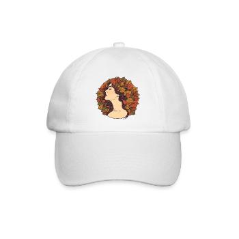 Herbstfrau mit Blättern im Haar – Art Nouveau Desi - Baseballkappe - Weiß/Weiß - Vorne