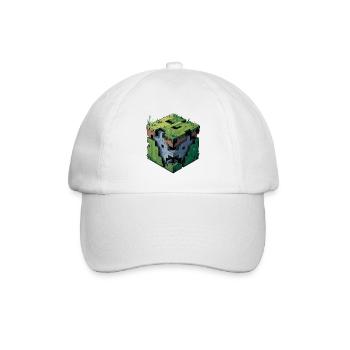 Dirt Block – Cooles Low-Poly-Logo - Baseballkappe - Weiß/Weiß - Vorne