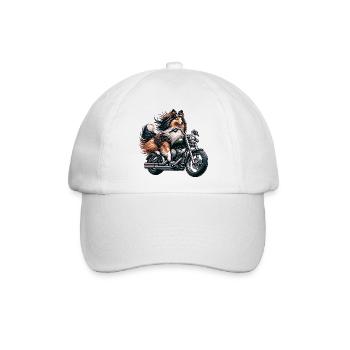 Collie Biker Auf Chopper Motorrad Mit Brille - Baseballkappe - Weiß/Weiß - Vorne