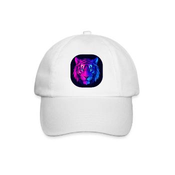 Neon-Polygon Tiger: Magenta zu Blau - Baseballkappe - Weiß/Weiß - Vorne