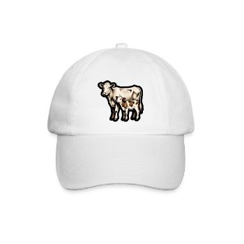 Mutterkuh mit Kalb – Retro Tierillustration - Baseballkappe - Weiß/Weiß - Vorne