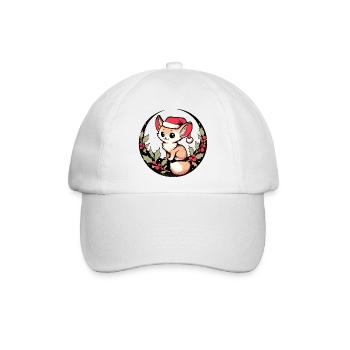 Kawaii Fuchs im Stechpalmenkreis Weihnachtsmütze - Baseballkappe - Weiß/Weiß - Vorne