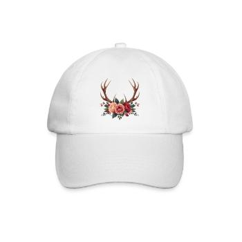 Hirschgeweih & Rosen - Boho Nature Design - Baseballkappe - Weiß/Weiß - Vorne
