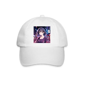 Neon Anime Girl Tokyo Nights Pink Lila Vaporwave - Baseballkappe - Weiß/Weiß - Vorne