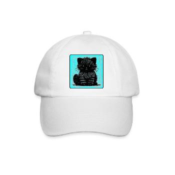 Wuschelkatze (Cyan) - Baseballkappe - Weiß/Weiß - Vorne