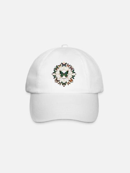 Goldenes Schmetterlingsmandala Kreis - Baseballkappe - Weiß/Weiß