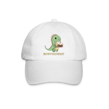 Dino mit einer Geburtstagstorte  - Baseballkappe - Weiß/Weiß - Vorne