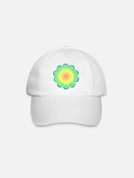 Blumen Rainbow Mandala Hoodie im Boho Retro Style - Baseballkappe - Weiß/Weiß