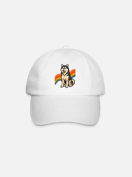 Alaskan Malamute Hund mit Regenbogenhintergrund - Baseballkappe - Weiß/Weiß