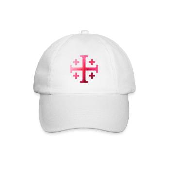 Kairos Kreuz (Jerusalemkreuz) – Karmesin & Rose - Baseballkappe - Weiß/Weiß - Vorne