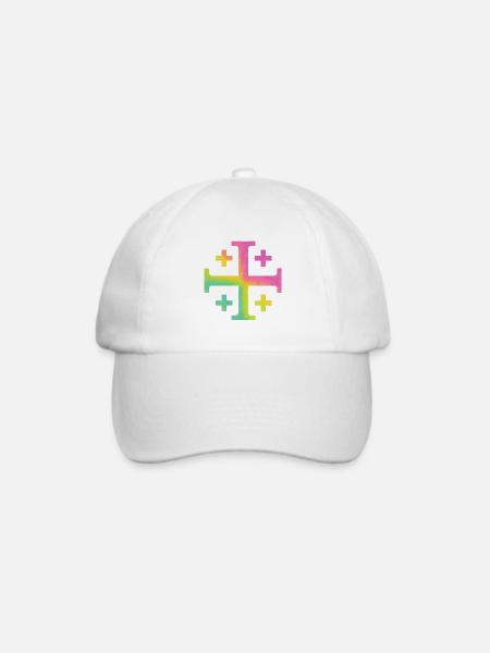 Kairos Kreuz (Jerusalemkreuz) – Frühlingswiese - Baseballkappe - Weiß/Weiß