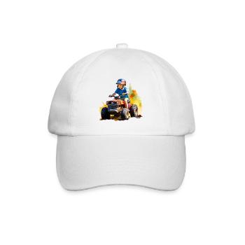 Junge auf Spielzeugtraktor mit Farbspritzer - Baseballkappe - Weiß/Weiß - Vorne